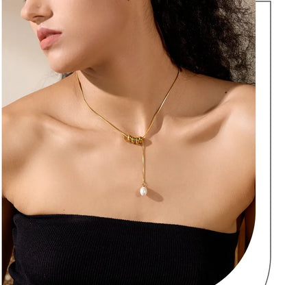 Elegant Gold Plated Pearl Necklace – Round Beads Drop Design