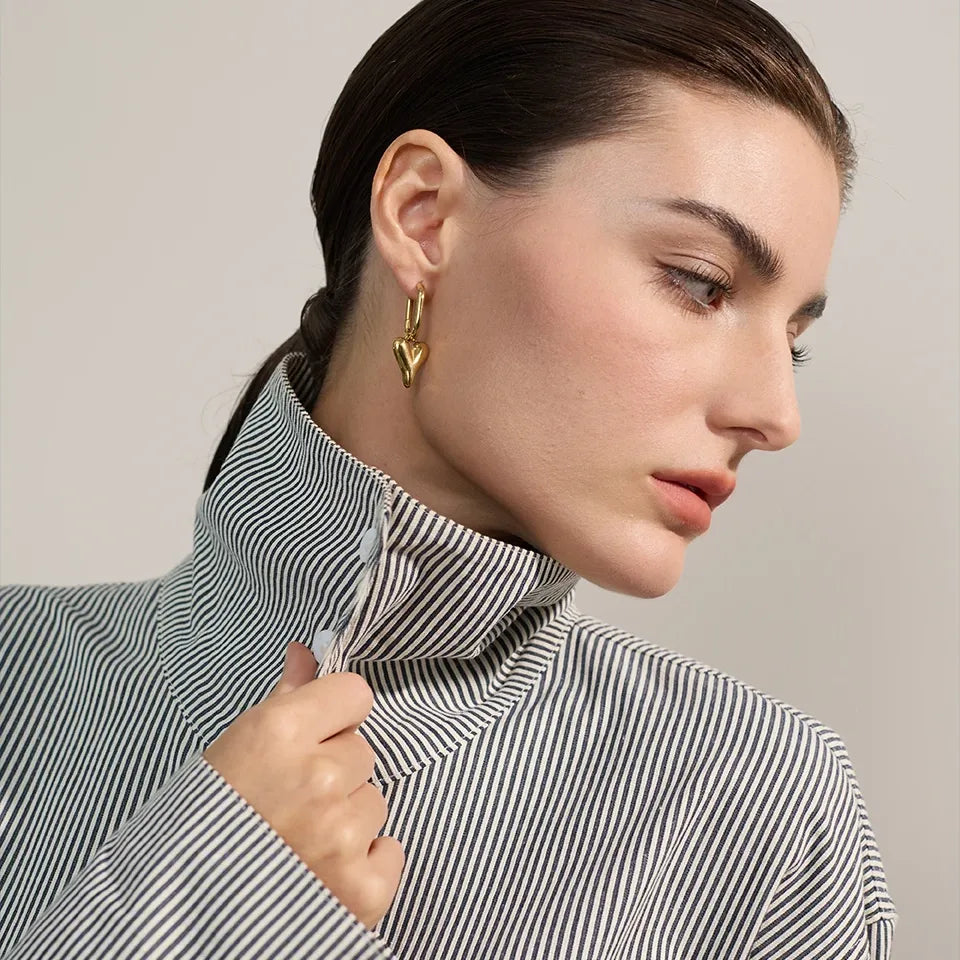 316L Stainless Steel Heart Love Drop Hoop Earrings Water Resistant Sleek Stainless Metal Popular Jewelry