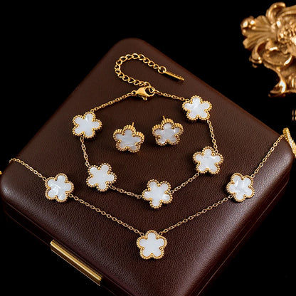 Clover Leaf Jewelry Set – Waterproof Stainless Steel 3-Piece Set