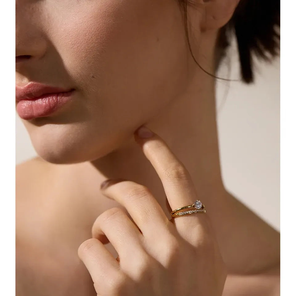 Luxe Jewels Cubic Zirconia Stainless Steel Double - Romantic Gold Plating Jewelry