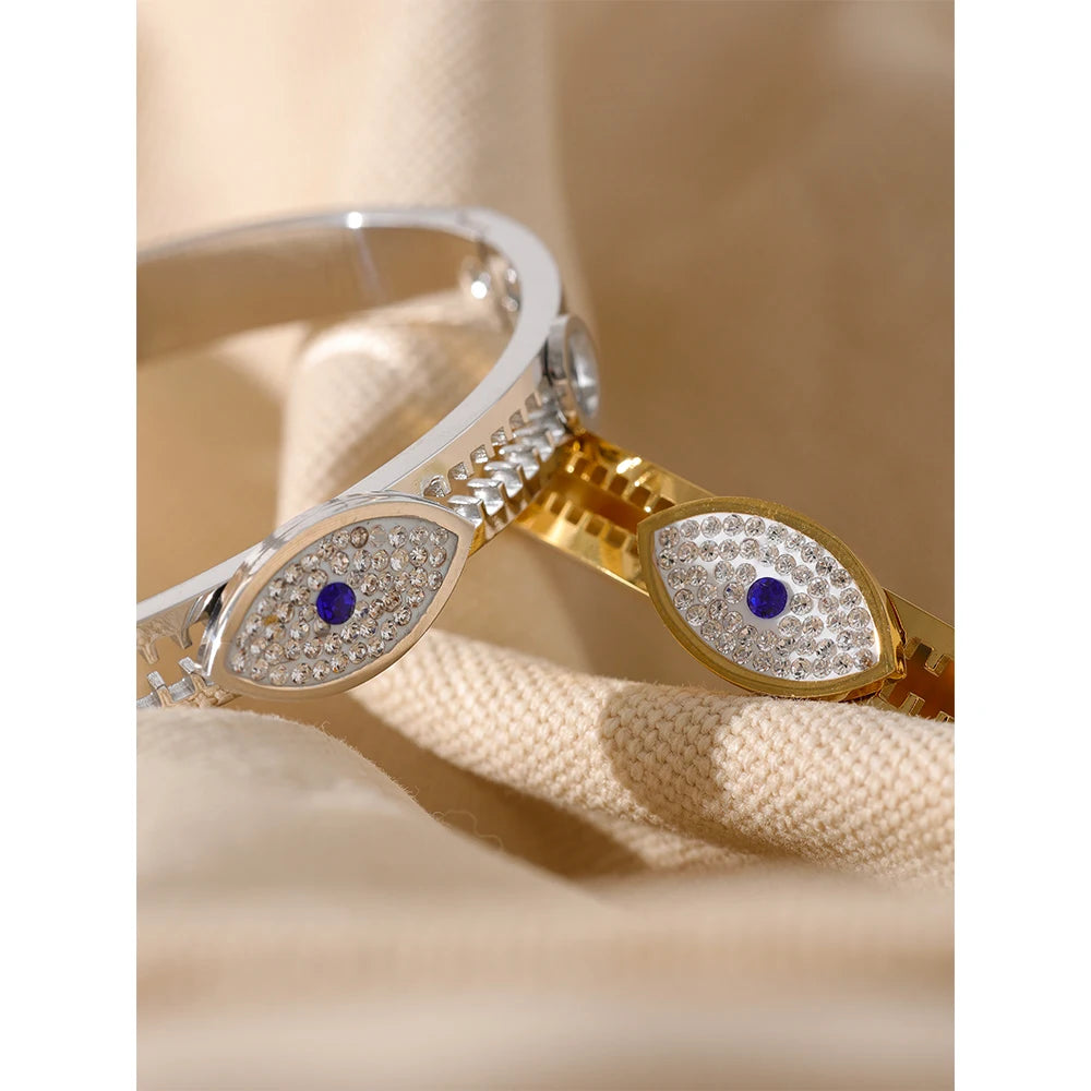 60mm Evil Eye Real 18K Gold-Plated Stainless Steel Bangle