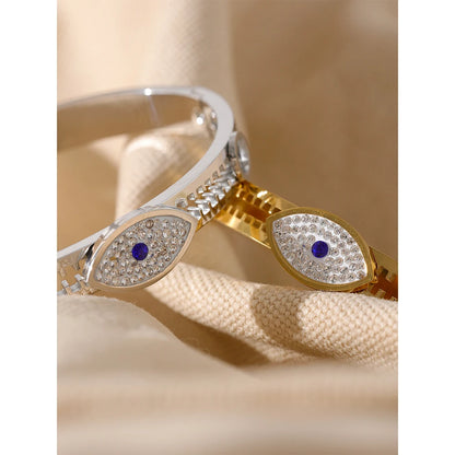 60mm Evil Eye Real 18K Gold-Plated Stainless Steel Bangle