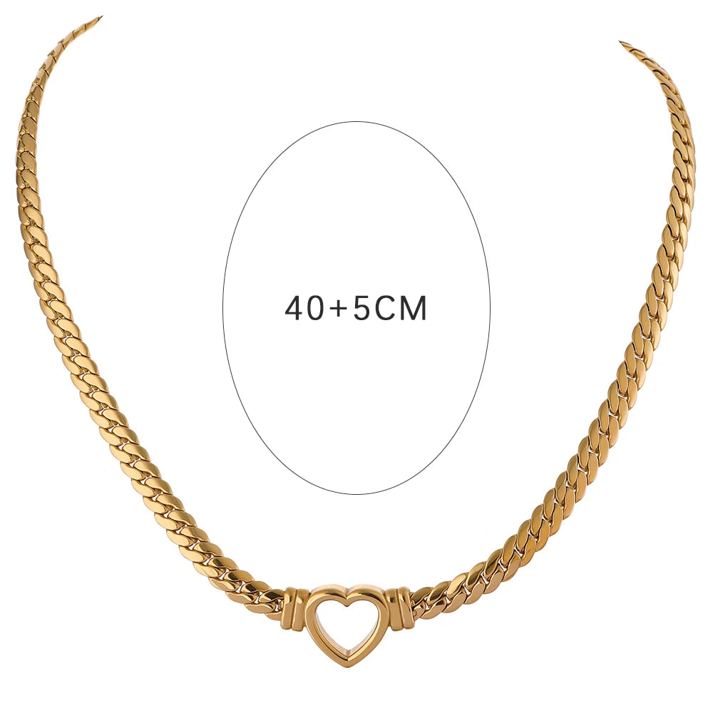 Fashion Heart Flat Collar Necklace – Polished Stainless Steel Choker
