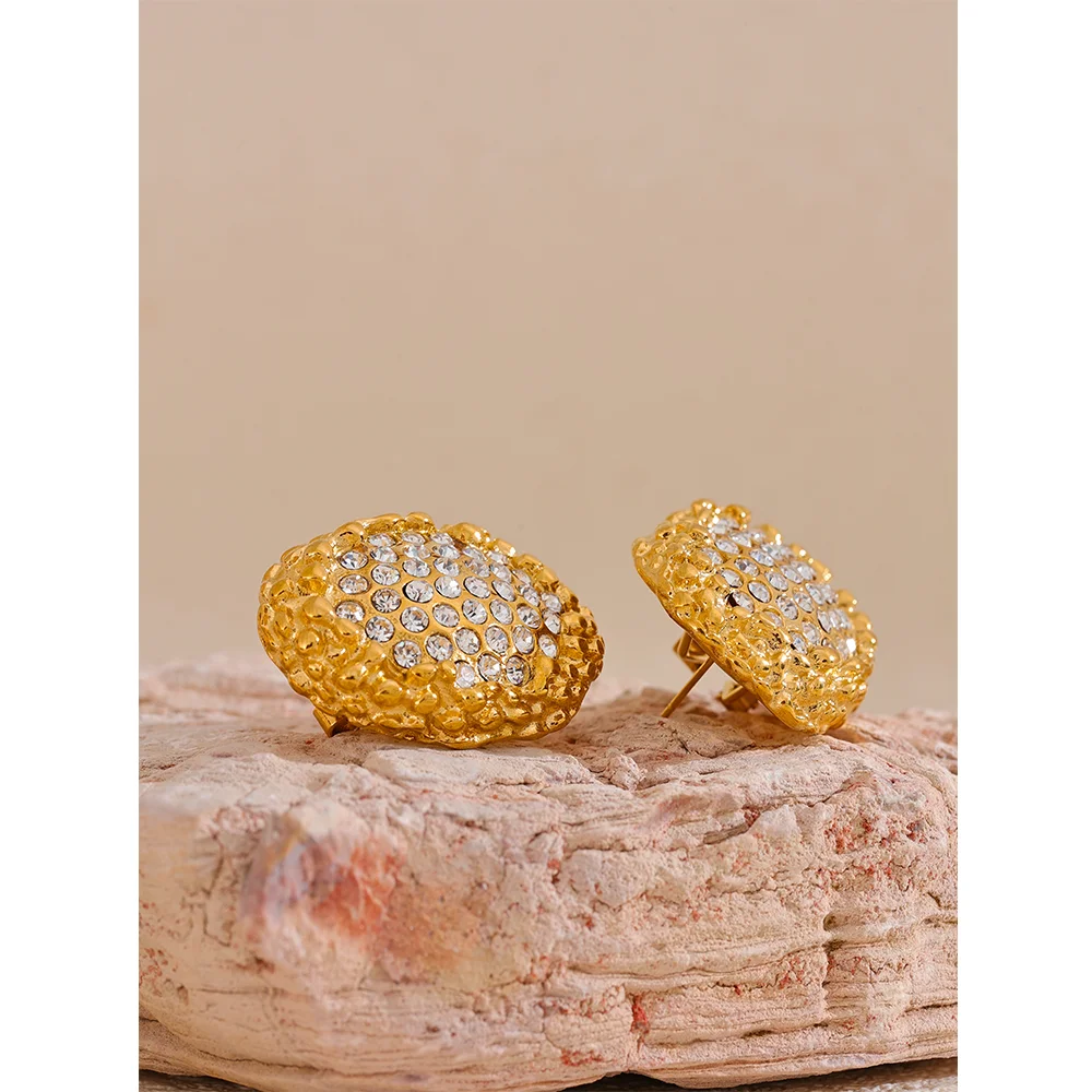 Large Push Back Cubic Zirconia Earrings - Hypoallergenic 18k Gold Colour Stainless Steel Jewelry for Women