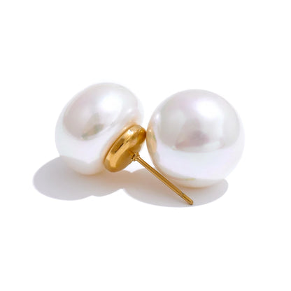 18mm / 12mm Korean Style Pearl Round Stud Earrings Versatile Daily Stainless Steel Fashion Jewelry