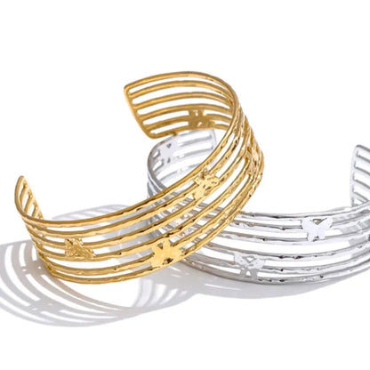 Butterfly Cuff Bracelet – Gold-Plated Stainless Steel Wide Open Bangle