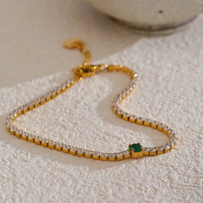 2MM Cubic Zirconia Charm Bracelet – 18K Gold Plated Stainless Steel