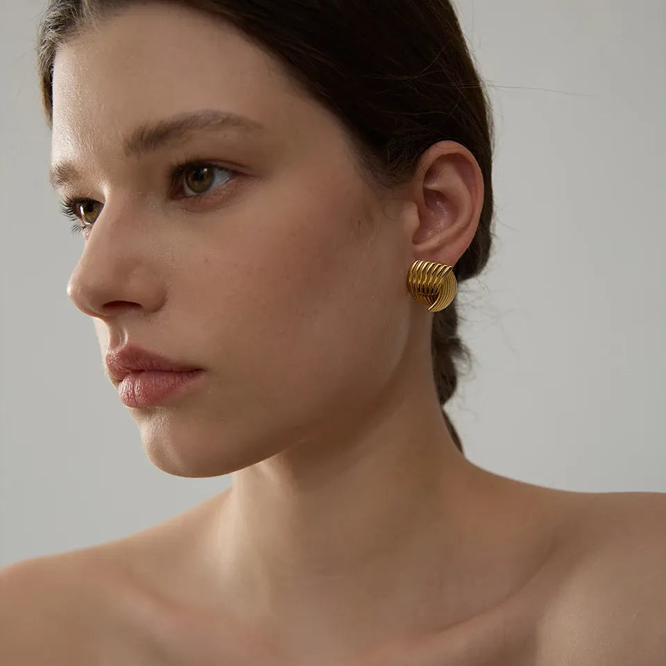 Stainless Steel Geometric Stud Earrings Hypoallergenic - 18K Gold PVD Plated Jewelry