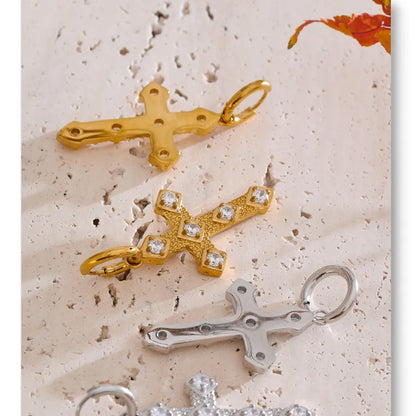 Bling Cubic Zirconia Classic Cross Drop Hoop Earrings 18K Gold Color PVD Plated Stainless Steel Exquisite Jewelry