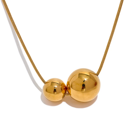 Gold Ball Beads Pendant Necklace – Stainless Steel Trendy Jewelry