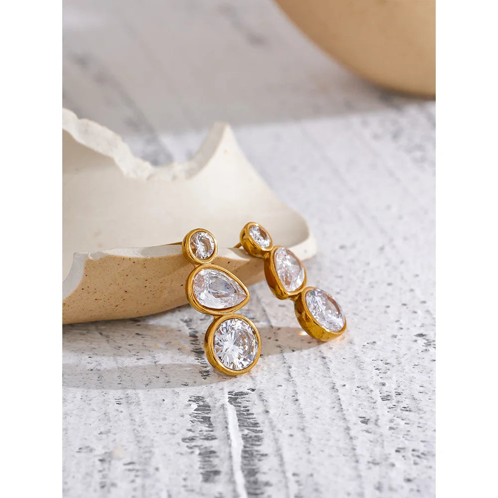 Tarnish-Free Gold Plated Cubic Zirconia Stud Earrings – Water Resistant Design