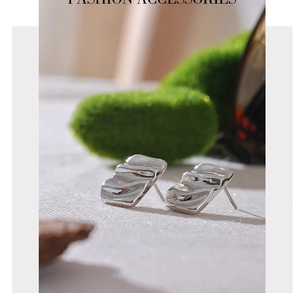 Minimalist Stainless Steel Square Small Daily Stud Earrings Stainless Steel Textured Trendy Jewelry