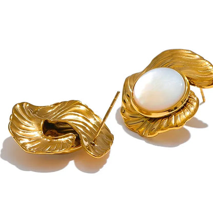 Chic Gold Plated Stud Earrings – Waterproof Natural Shell Design