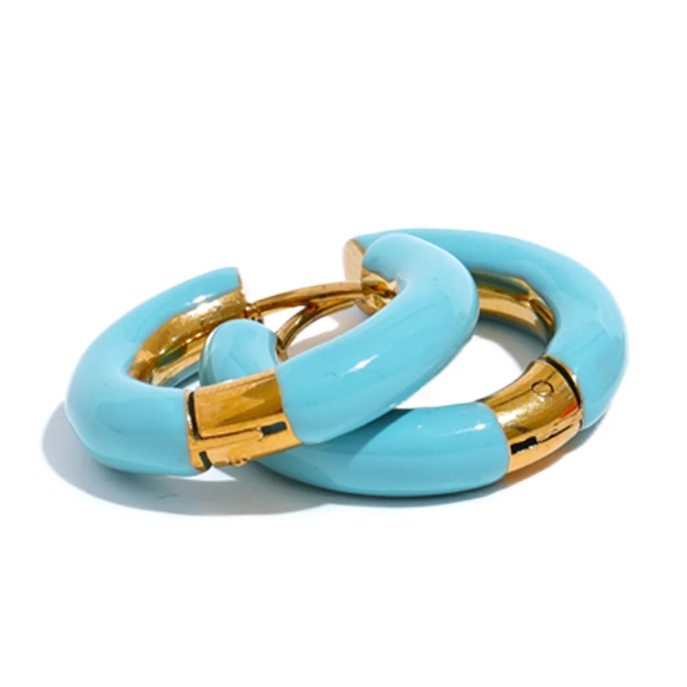 Gold Plated Tarnish Resistant - 20mm Candy Color Enamel Hoop Earrings