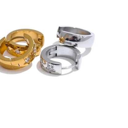 16mm Zirconia Star Round Daily Hoop Earrings for Women Hypoallergenic Stainless Steel High Quality Chic Jewelry