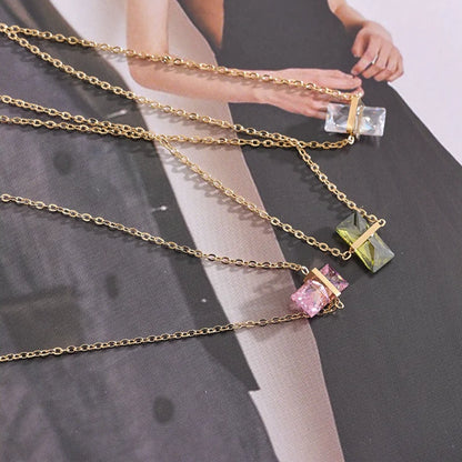 Fashion Olive Green Zirconia Necklace – Chic Gold Pendant Jewelry