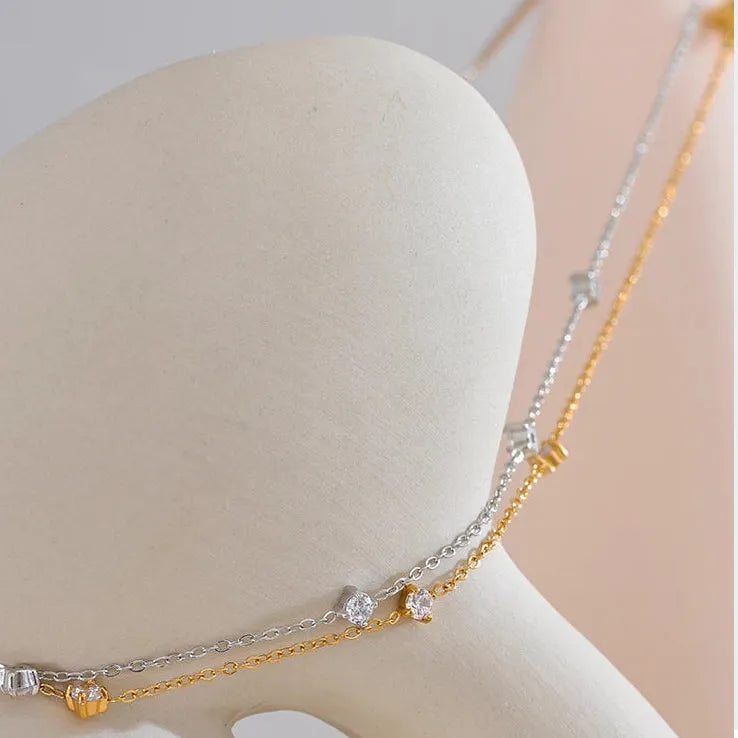 Cubic Zirconia Jewelry Set – Stainless Steel Necklace - Bracelet & Anklet