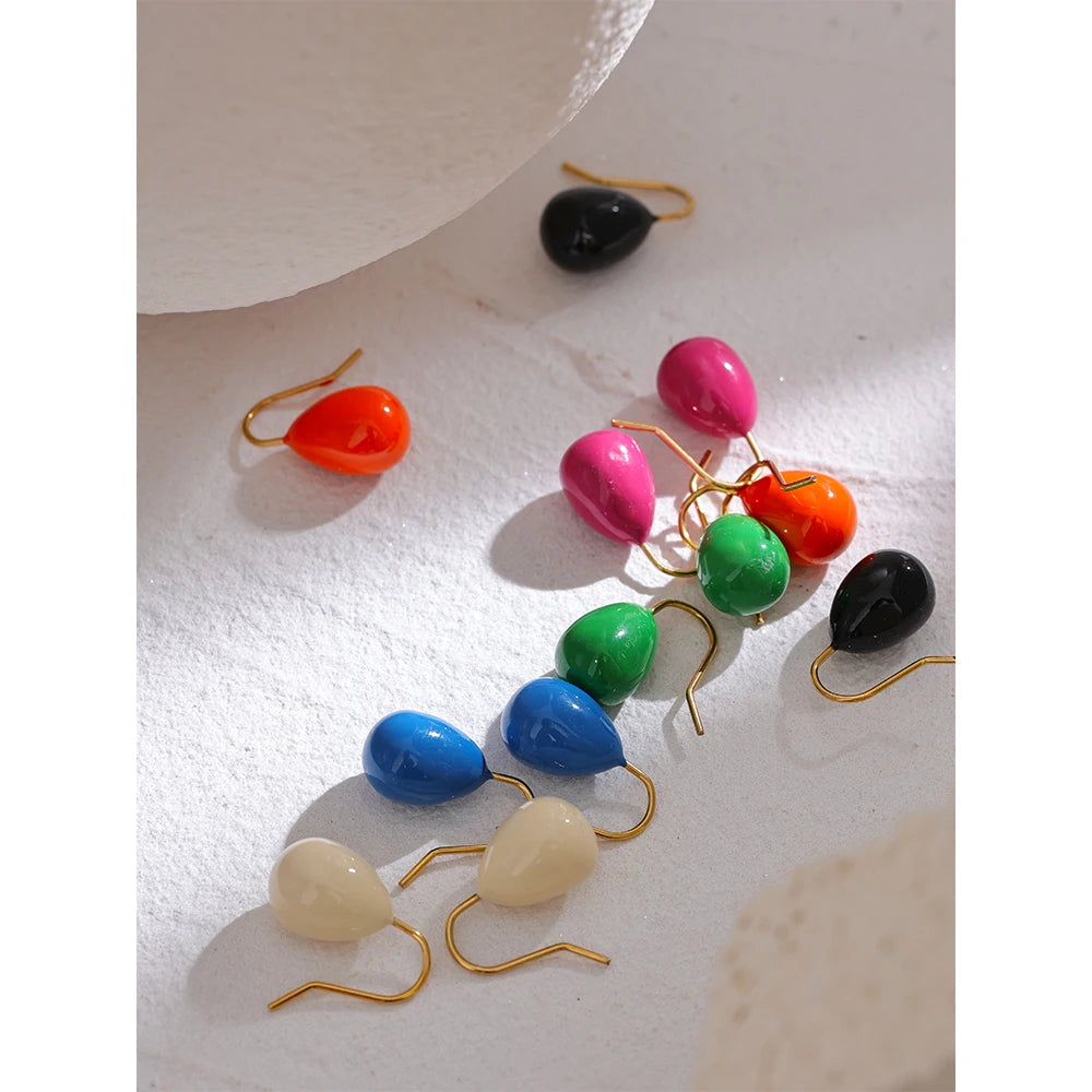 Colorful Enamel Orange Green Summer Earrings Stainless Steel Multiple Color Waterproof Jewelry