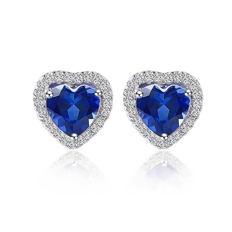 Valentine's Day Heart Shaped Lab Grown Ruby Stud Earrings 925 Sterling Silver Earrings For Women
