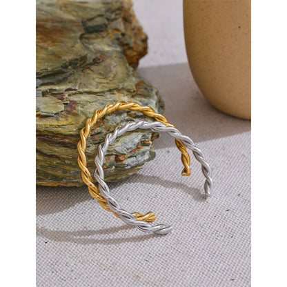 Twisted Cuff Bracelet – 18K Gold Plated Stainless Steel Waterproof Bangle