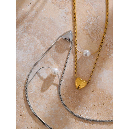 Two-Layer Heart and Pearl Necklace – Elegant Pendant Jewelry
