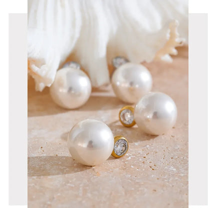 Korean Style Imitation Pearls Zircon Round Classic Daily Stud Earrings Women Stainless Steel - Charm Fashion Jewelry