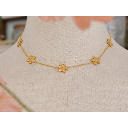 Gold Flower Jewelry Set – Stainless Steel Necklace & Bracelet