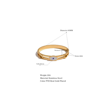 60mm Evil Eye Real 18K Gold-Plated Stainless Steel Bangle