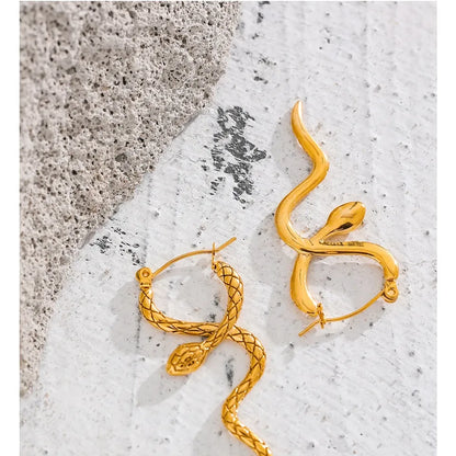 Stylish Unique Stainless Steel Snake Hoop Earrings - 18K PVD Gold Waterproof Jewelry
