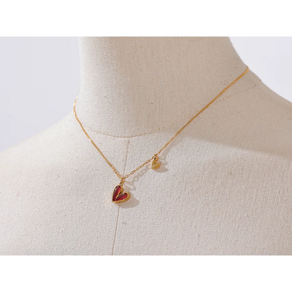 Red Enamel Heart Shell Pendant – Gold Stainless Steel Necklace