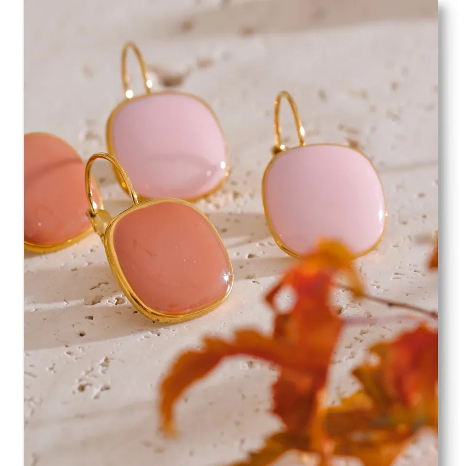 Joyful Candy Multicolored Enamel Square Hoop Earrings 18K Golden Plated Waterproof Stainless Steel Spring Summer Jewelry