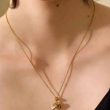 Gold Plated Heart Necklace with Pull-Out Long Pendant – Trendy Jewelry