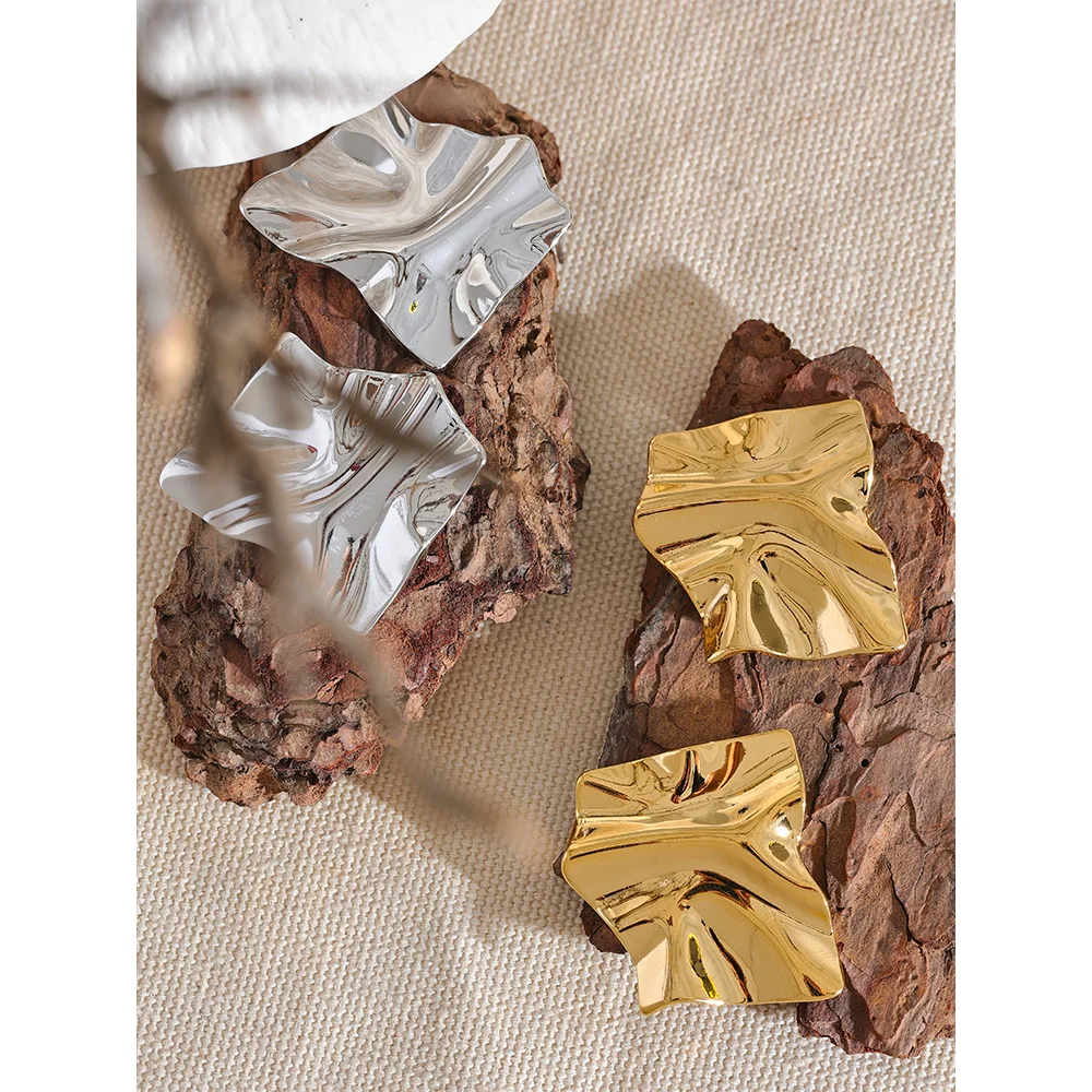 Stainless Steel Big Stud Earrings Waterproof Trendy Metal Jewelry