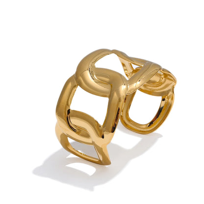 Wide Hollow Stainless Steel Cuff Bracelet – 18K Real Gold Plated Waterproof