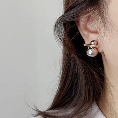 Greatera Trendy Two Tone Double Metal Ball Drop Earrings For Women Gold Silver Color Geometric Statement Earrings Jewelry 2023