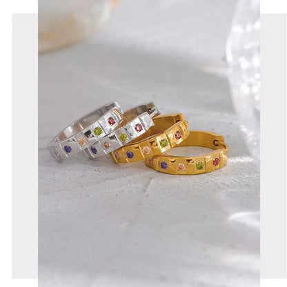 20mm Exquisite Colorful Cubic Zirconia Stainless Steel Round Hoop Earrings  Waterproof Classic Jewelry