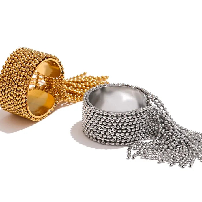 Luxe Jewels Chain Tassel Adjustable Ring – 18K PVD Plated Jewelry