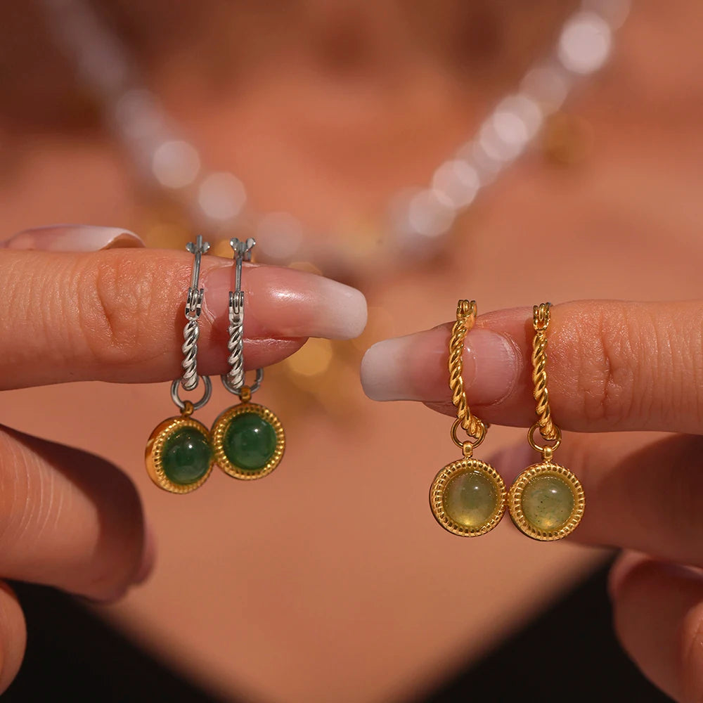 Green Agate Drop Earrings – 18K Gold Plated Stainless Steel
