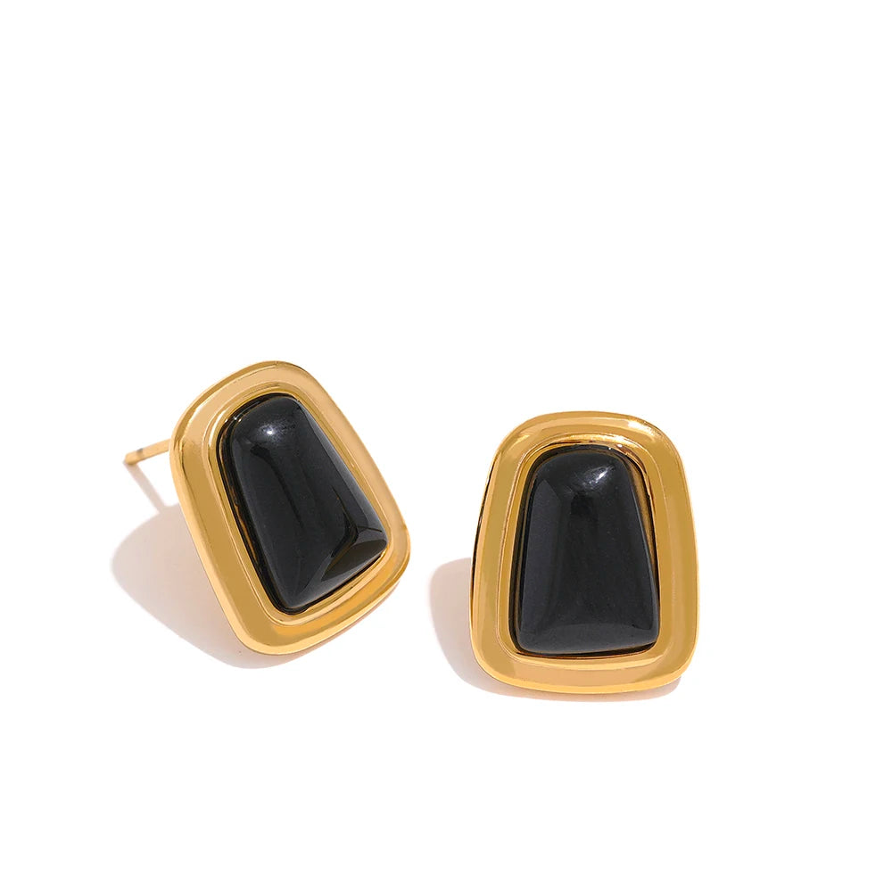 Square Opal Stainless Steel Stud Earrings – Elegant Jewelry