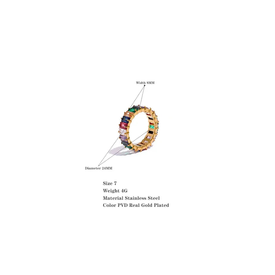 Luxe Jewels Gold-Plated Colored Cubic Zirconia Ring - Waterproof Jewelry