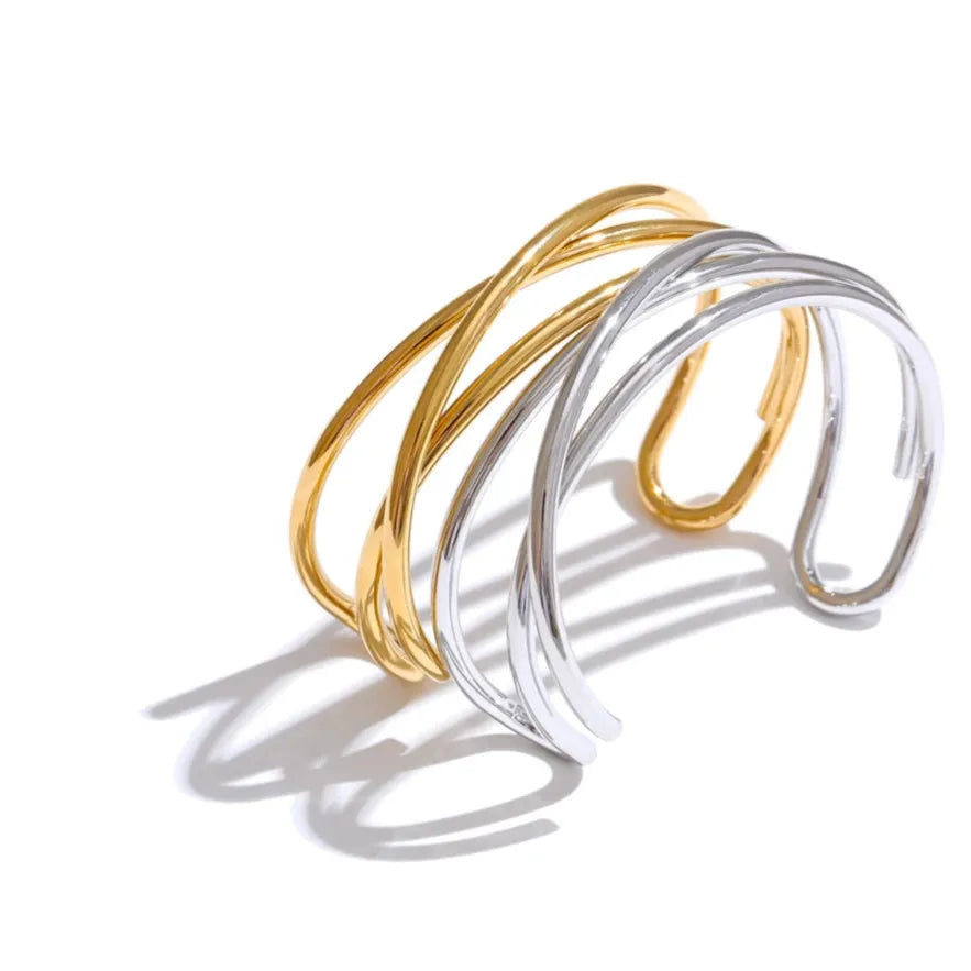 Hollow Line Cuff Bracelet – 58mm Gold Plated Stainless Steel