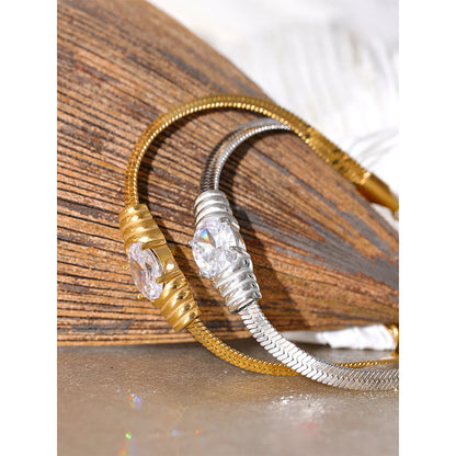 Bling Snake Texture Bracelet – Gold Plated Stainless Steel with Zirconia