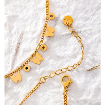Colorful Butterfly Drop Anklet – 18K Gold Stainless Steel
