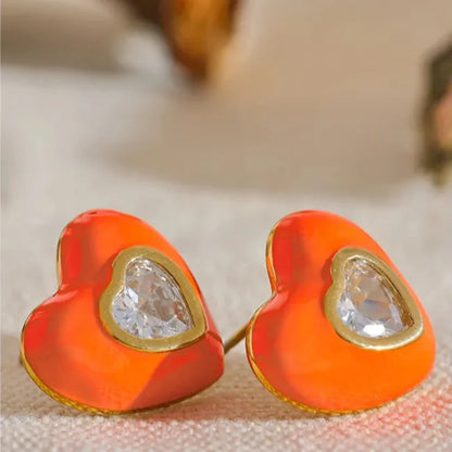 Elegant Colorful Heart Enamel Stud Earrings with CZ – Chic Jewelry