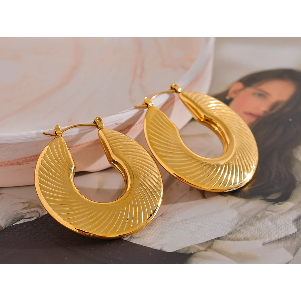40mm Minimalist Fashion Gold Color Waterproof Hoop Earrings for Women Trendy Metal Textured Stylish Charm Jewelry