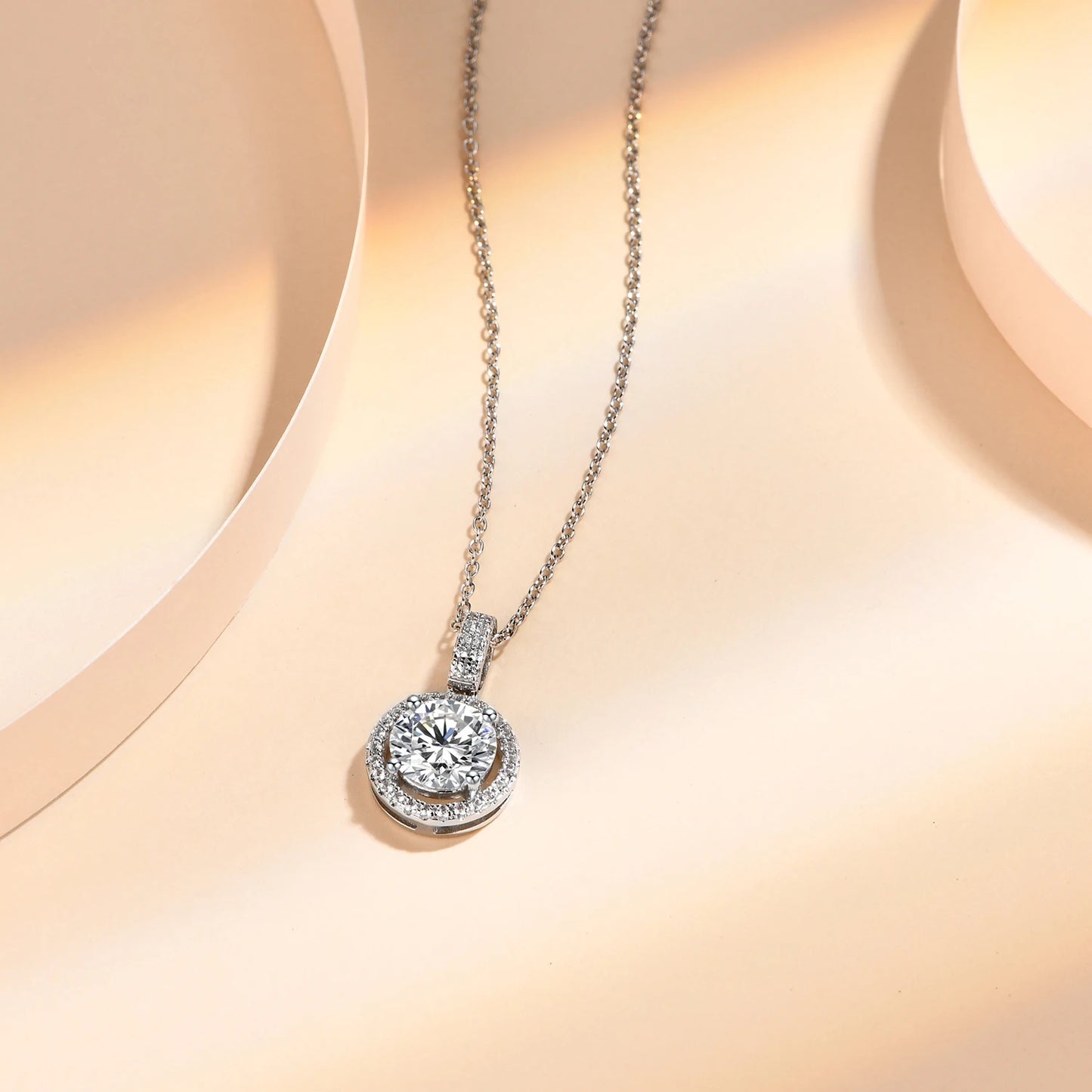 Luxury Moissanite Gemstone Pendant Necklace (Round 6.5mm 1CT) 925 Silver Rhodium plating Pendant For Women