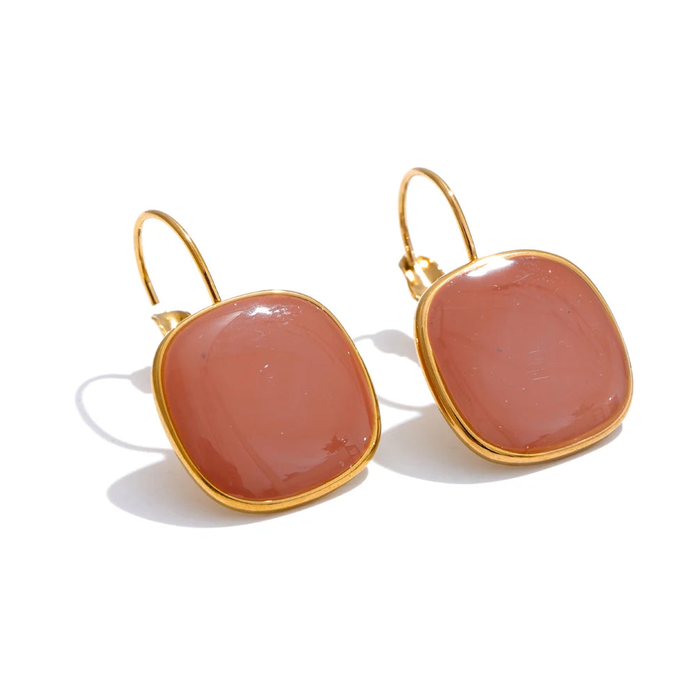 Joyful Candy Multicolored Enamel Square Hoop Earrings 18K Golden Plated Waterproof Stainless Steel Spring Summer Jewelry