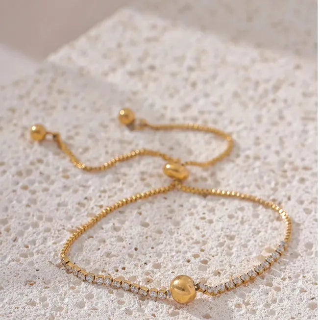 2MM Adjustable CZ Charm Bracelet – Gold Stainless Steel 18K Plated Waterproof