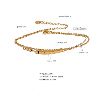 Layered Square Bead Anklet – Gold Plated Stainless Steel, Waterproof