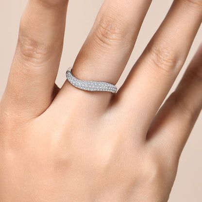 Sparkling Full D Color Moissanite Ring for Women - S925 Sterling Silver Wavy Band